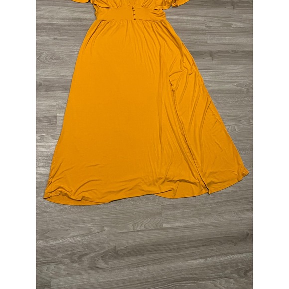 Forever 21 Yellow V Neck Flutter Sleeve Maxi Dress Button Front Slit Size L - Picture 4 of 7